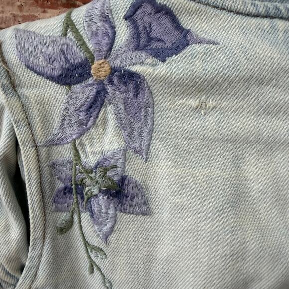 Blank NYC Denim Jacket Medium Embroidered Floral Studded Moto Zip Light Wash - Picture 10 of 16